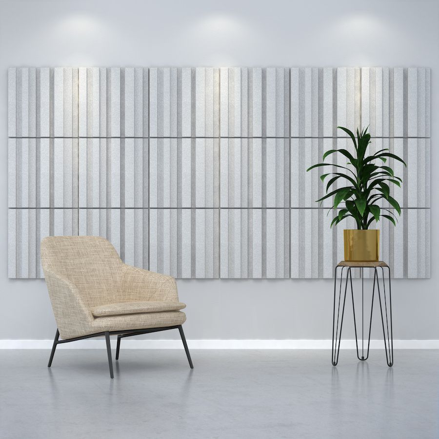 Image of silver grey Diffuse acoustic tiles from Acoustek's Newport collection. Sold & manufactured by Acoustek Australia & UK.