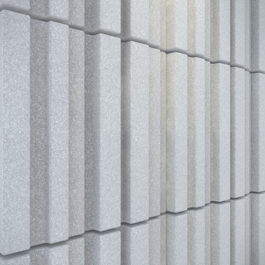 Close up of grey & silver Diffuse acoustic tiles from Acoustek's Newport collection. Manufactured & sold by Acoustek Australia & UK.